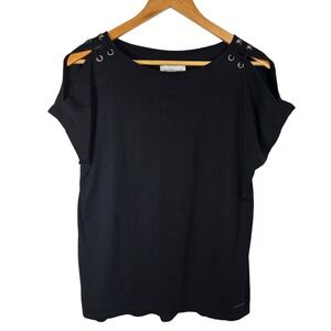 Peck & Peck Black Cold Shoulder T-Shirt Womens‎ Size S Short Sleeve Casual